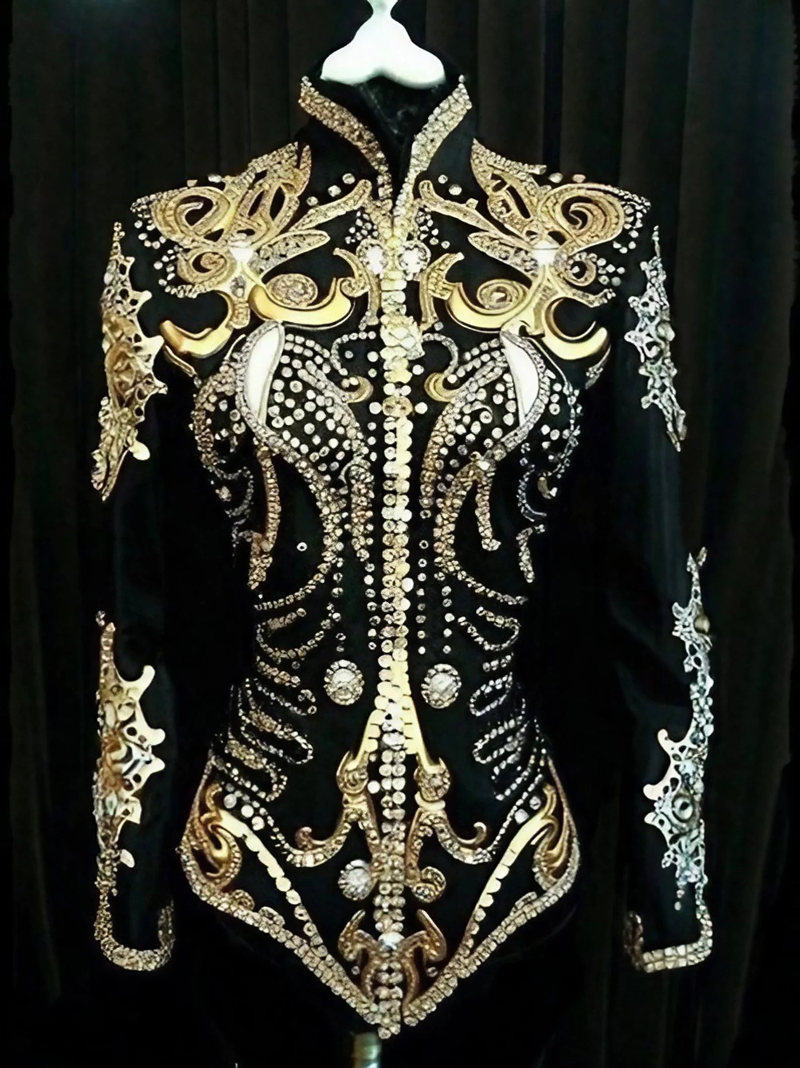 Black Showmanship Jacket with Gold Scrolls & Preciosa Crystals – Western Show Apparel