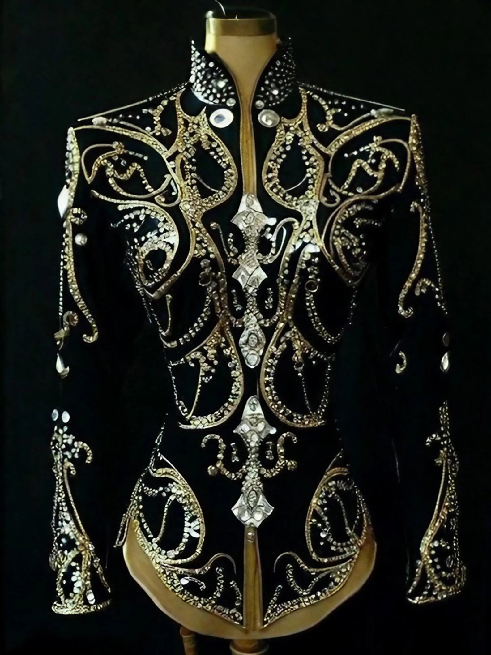 Black Showmanship Jacket with Gold Scrolls & Preciosa Crystals – Western Show Apparel