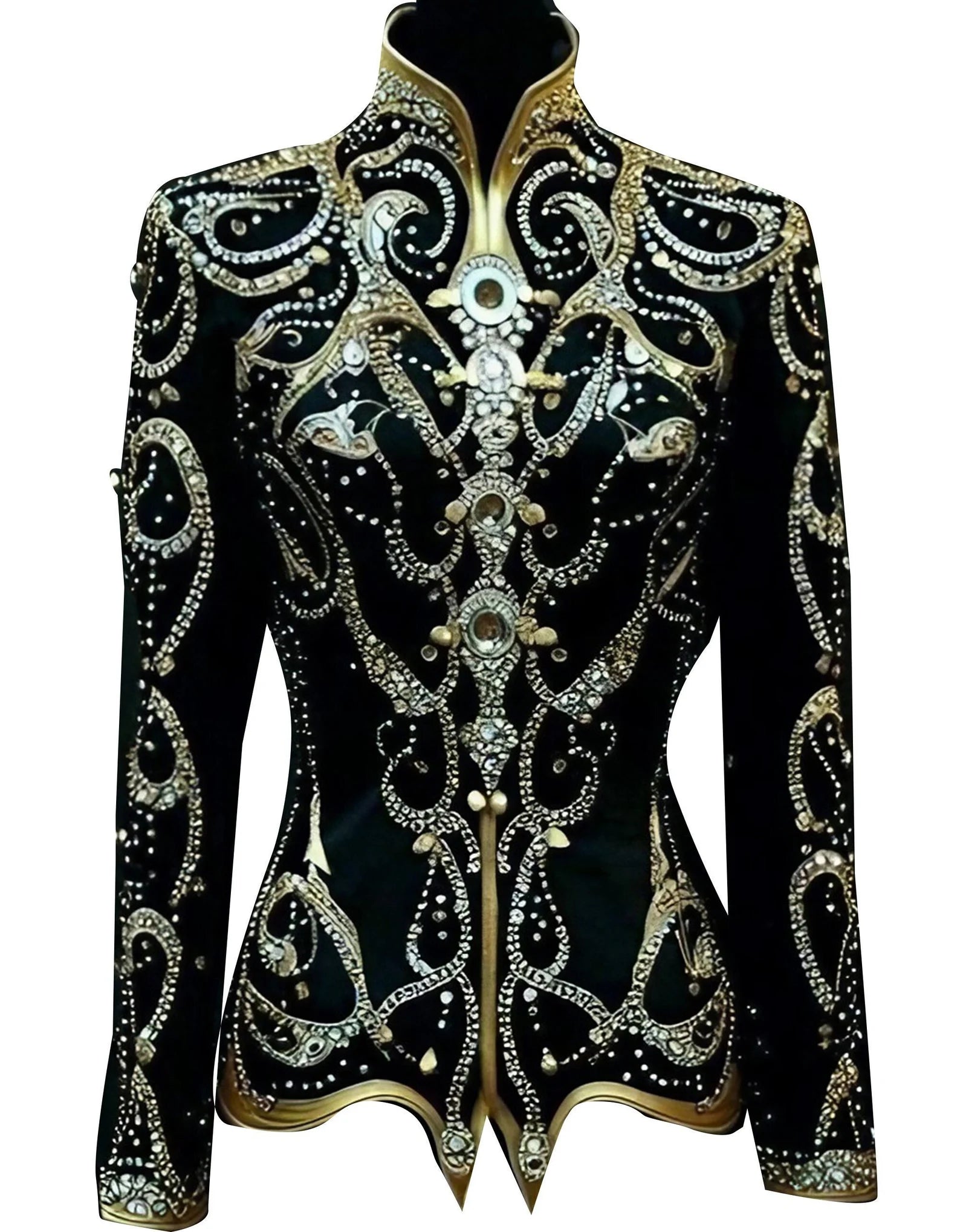 Black Showmanship Jacket with Gold Scrolls & Preciosa Crystals – Western Show Apparel