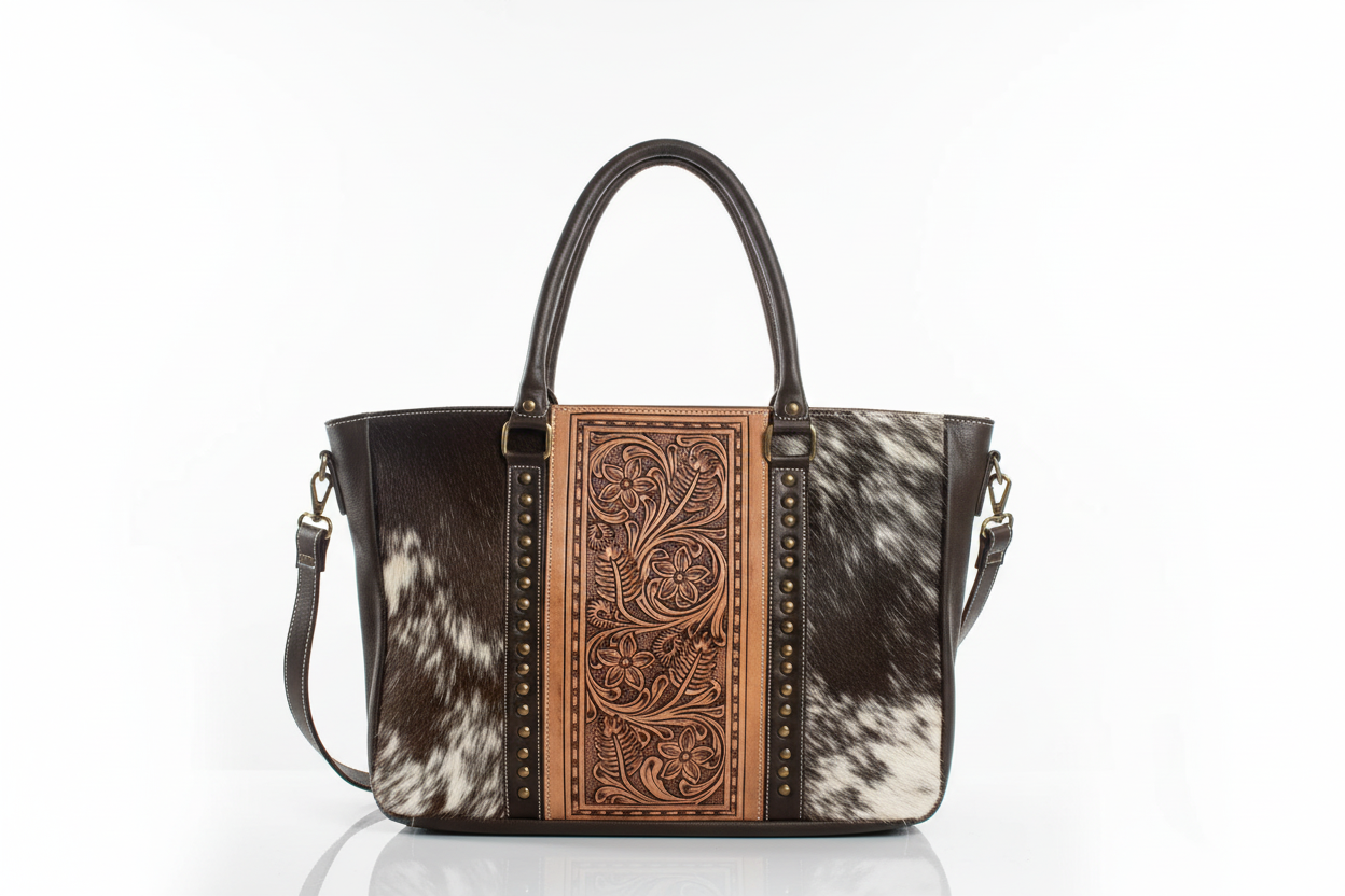 Handcrafted Cowhide Leather Tote – Unique Western Style