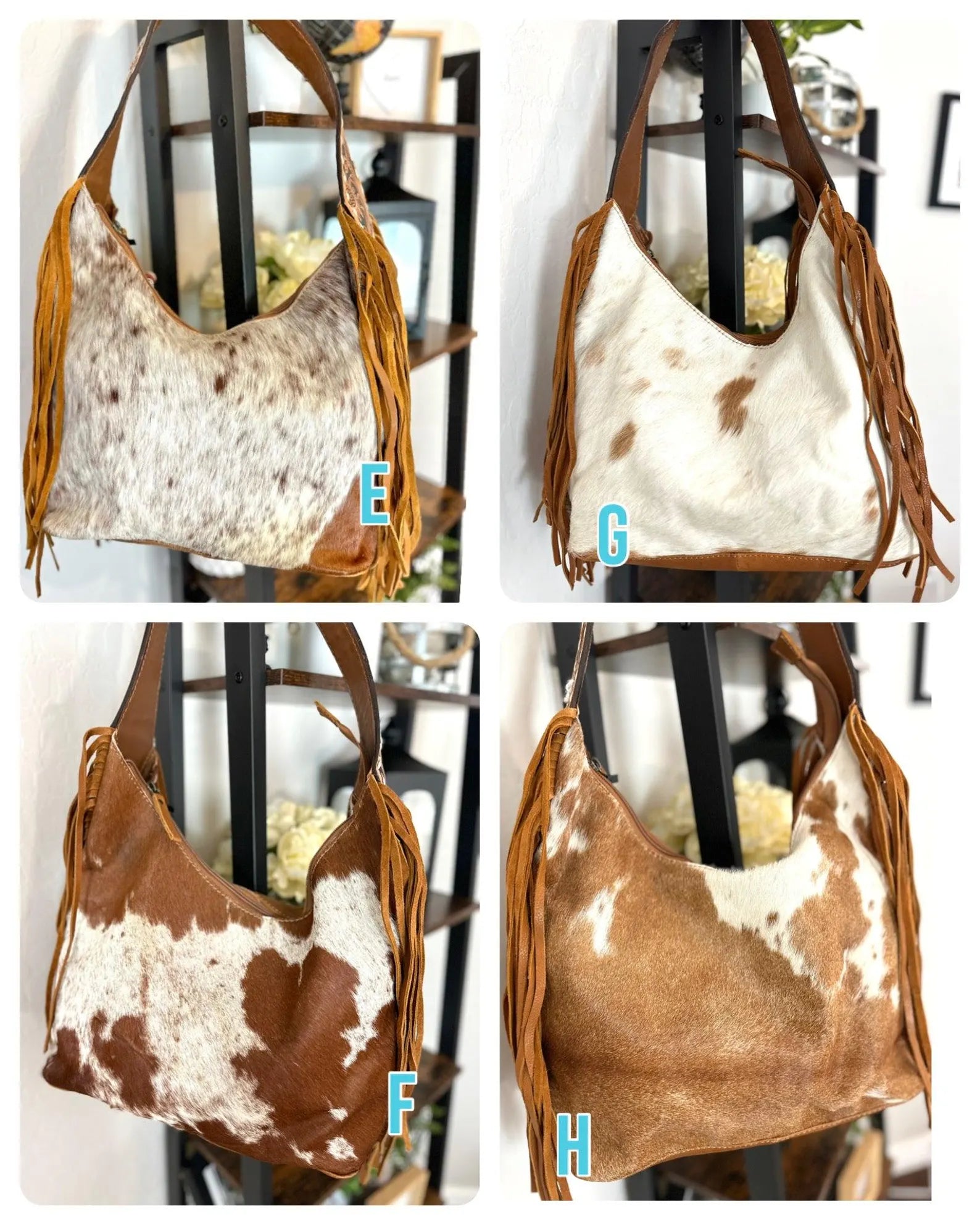 Cowhide Hobo Fringe Tooled Purse : Women Leather Tote Bag : Tooled Leather Handbag