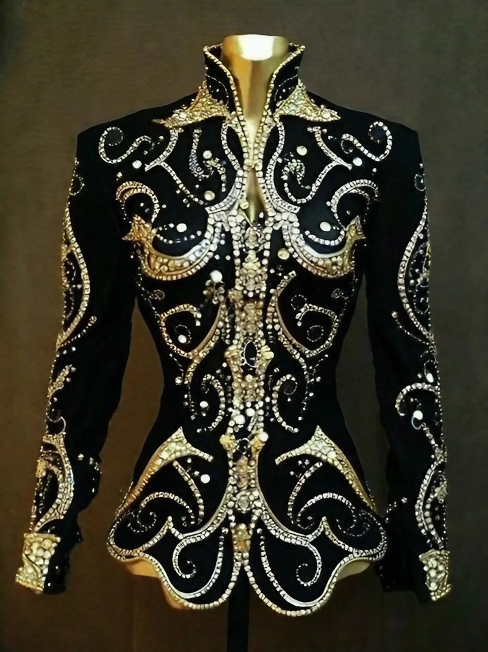 Black Showmanship Jacket with Gold Scrolls & Preciosa Crystals – Western Show Apparel