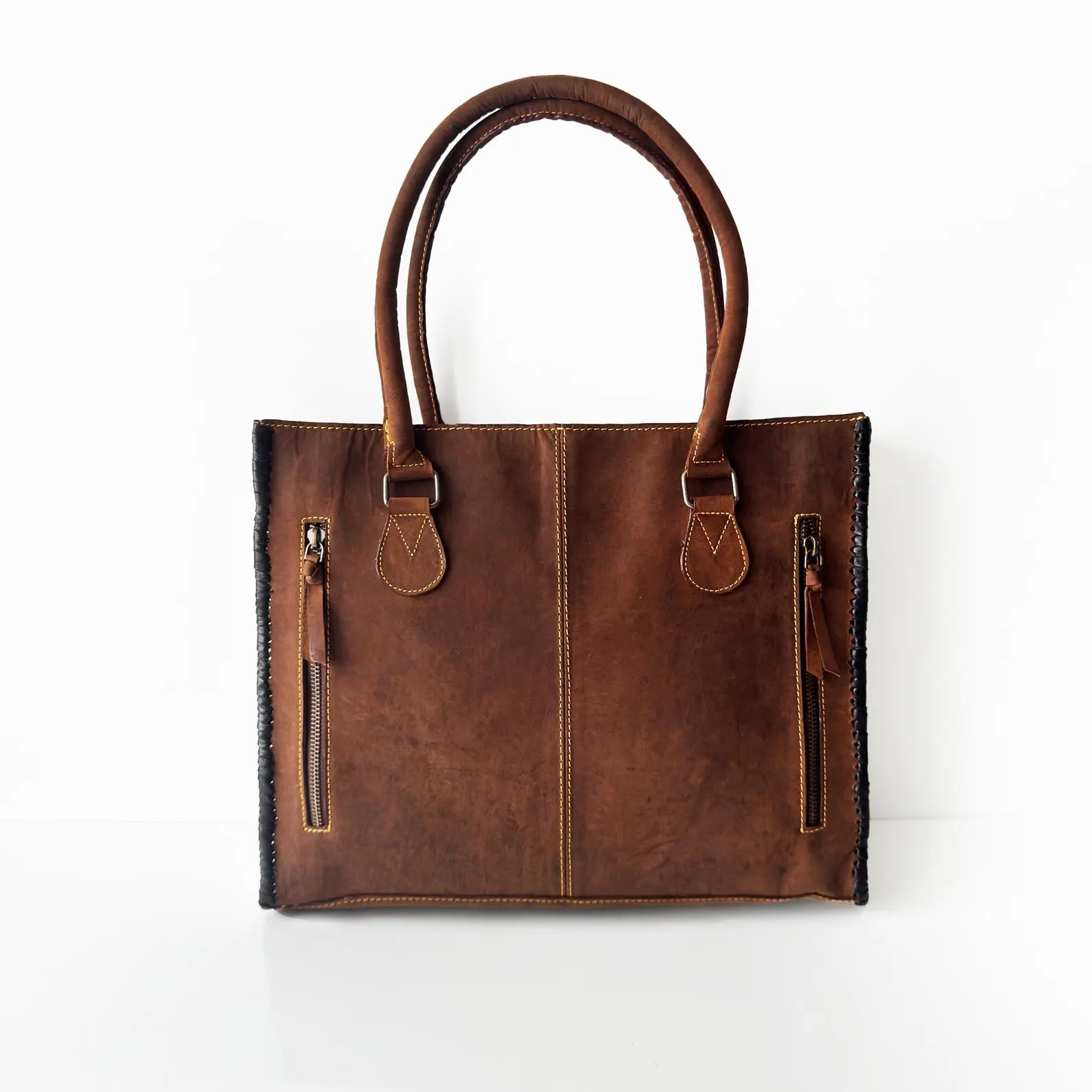 Artisan Cowhide tooled Leather Tote Bag: Handcrafted Shoulder Bag