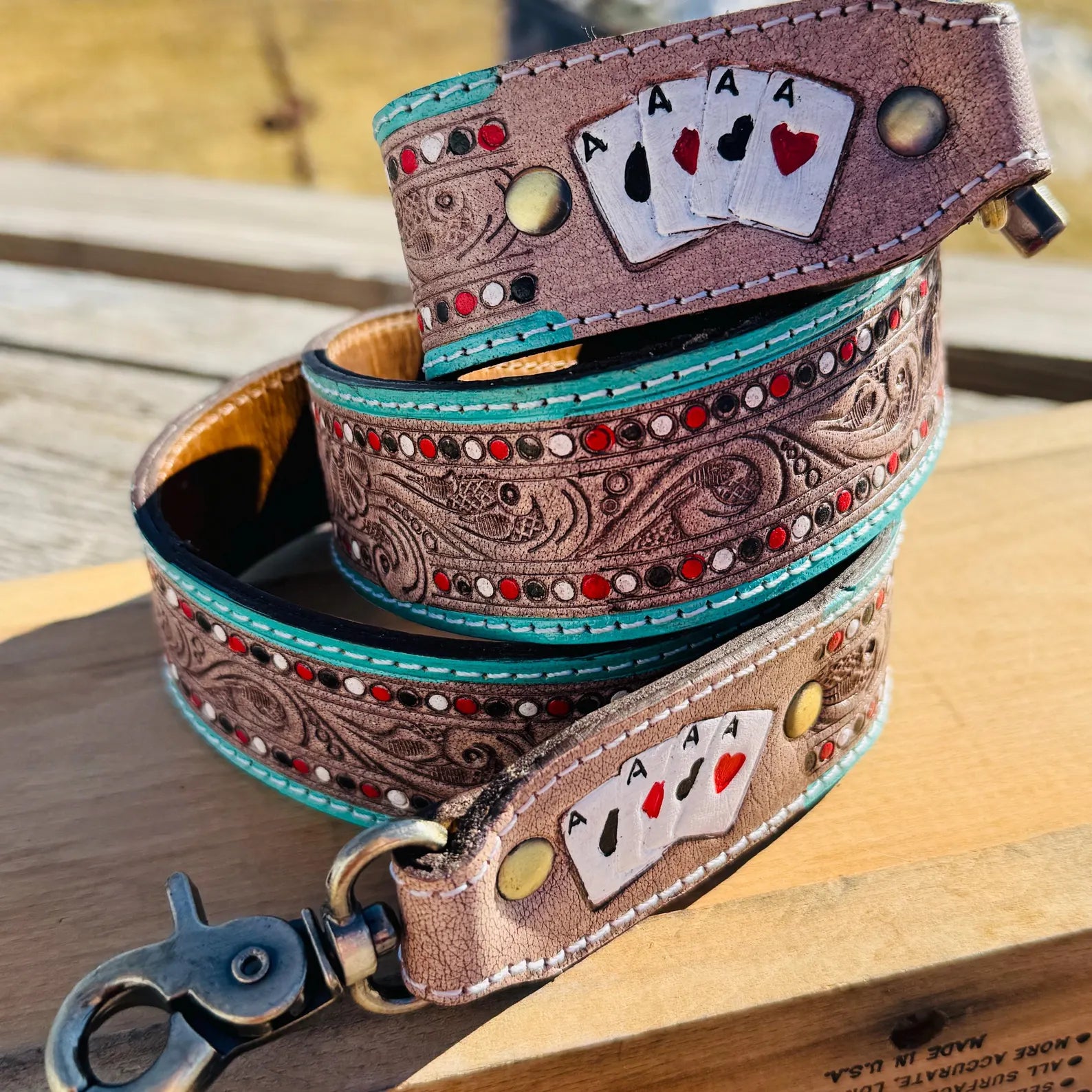 Genuine Western Cowhide Leather Purse and Wallet with Ace Cards painted details and black fringe.