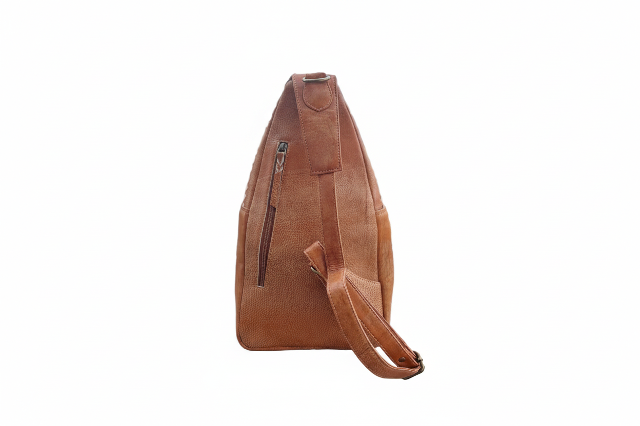 Handmade Genuine Leather Sling Bag – Tan Western Purse, Small Travel Backpack Crossbody