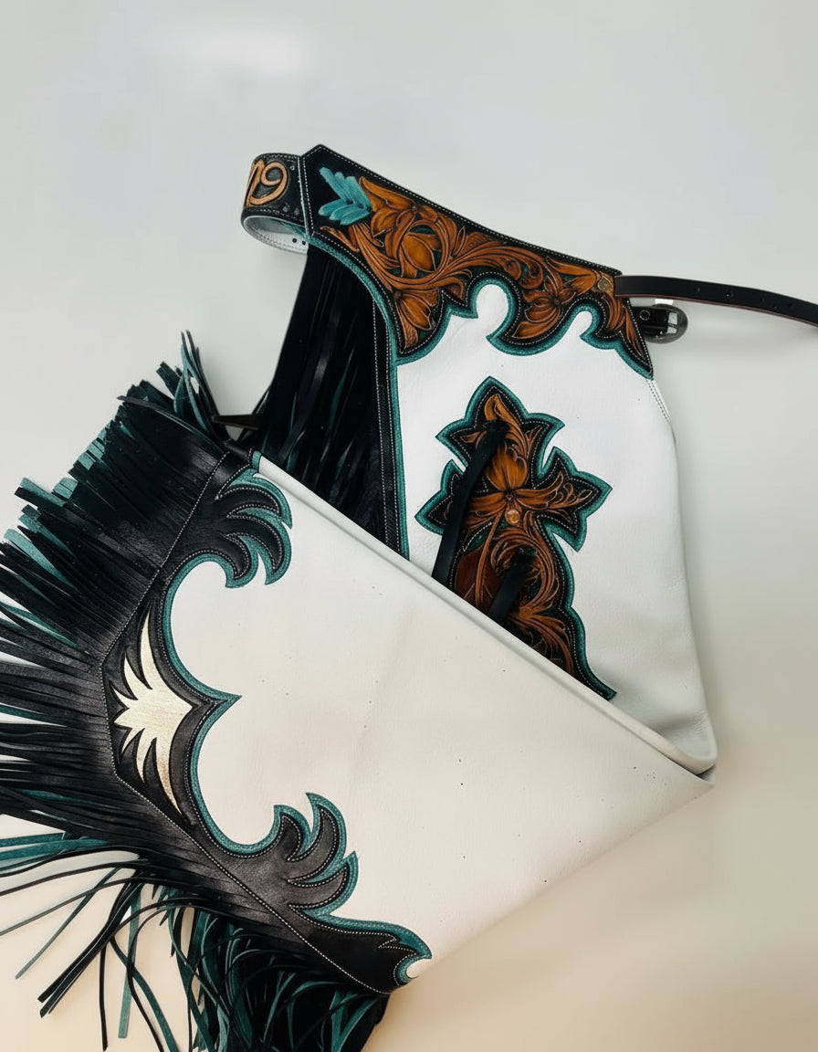 Signature Bull Riding Chaps – Artisan Leather with Fringe Detail