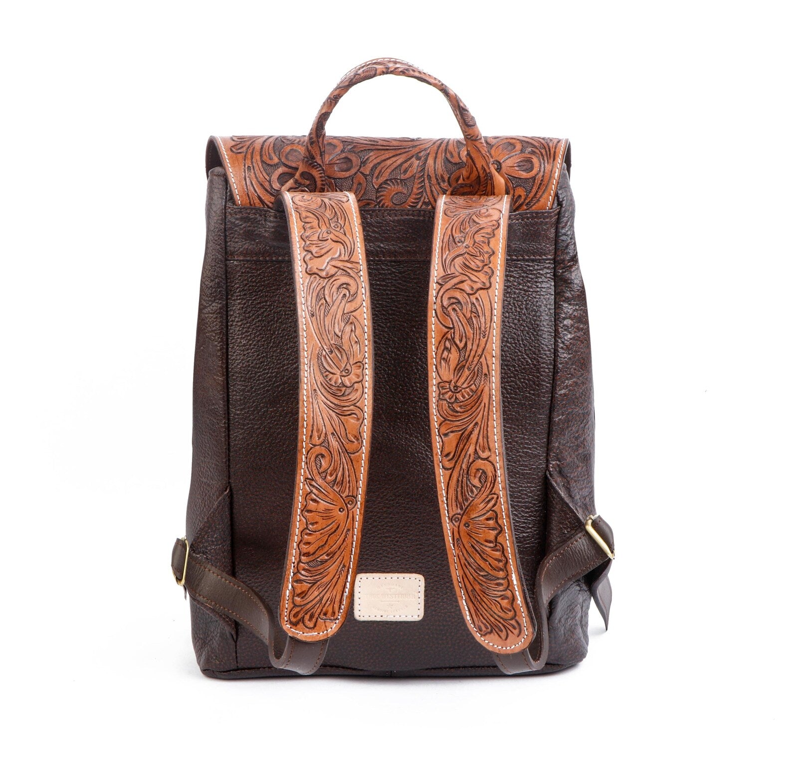 Hand Tooled Leather Backpack: Western Cowhide Travel Bag