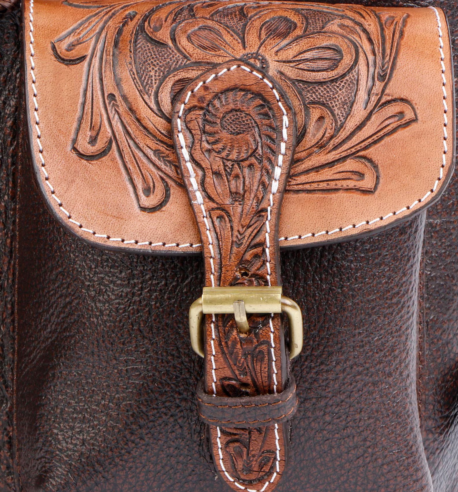 Hand Tooled Leather Backpack: Western Cowhide Travel Bag