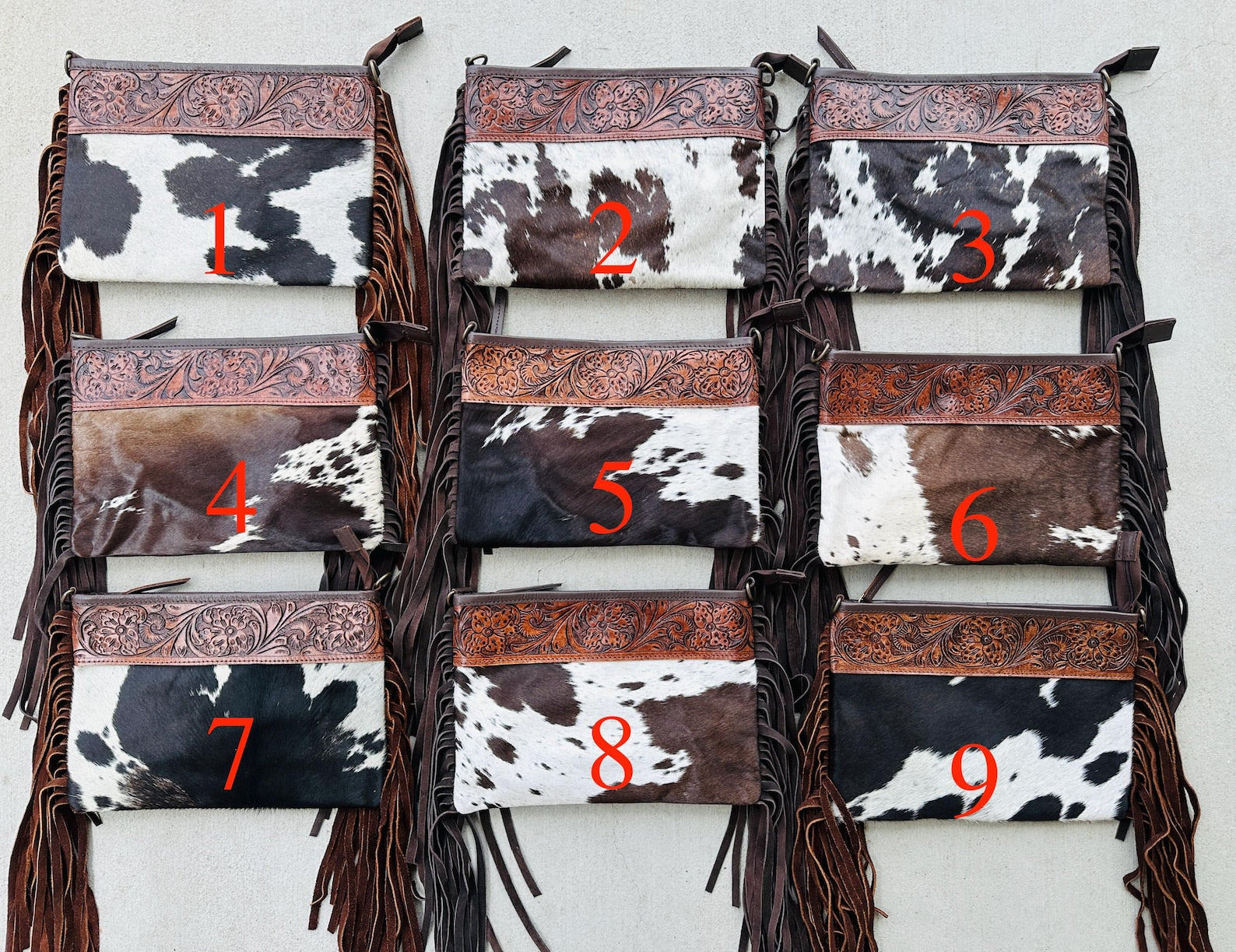 Cowhide Crossbody Bag: Tooled Leather & Fringe - Handmade Western Purse