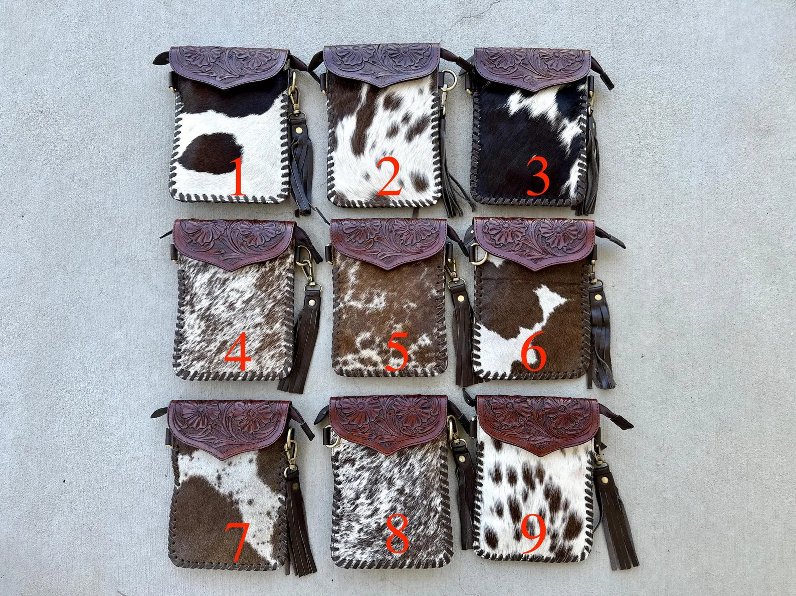 Cowhide Phone Crossbody Bag: Tooled Leather Flap, Western Rodeo Clutch purse