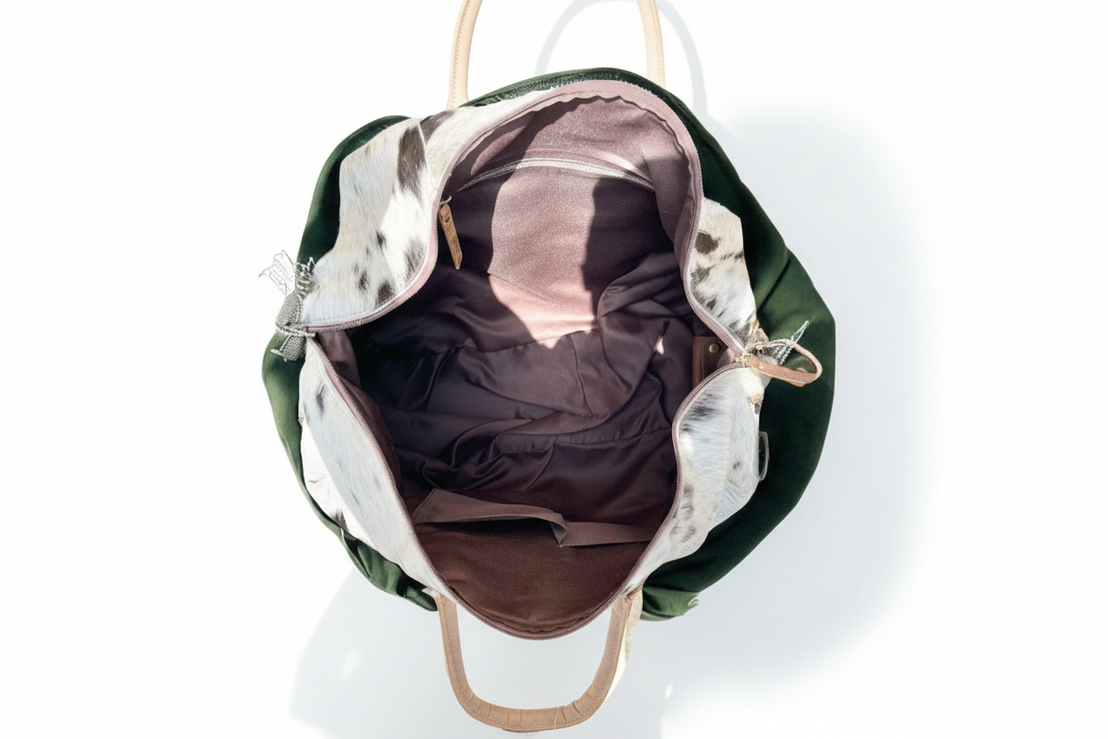 Western Aces Duffle  – Tooled Leather Cowhide Weekender Duffel with Spade & Dice Artwork