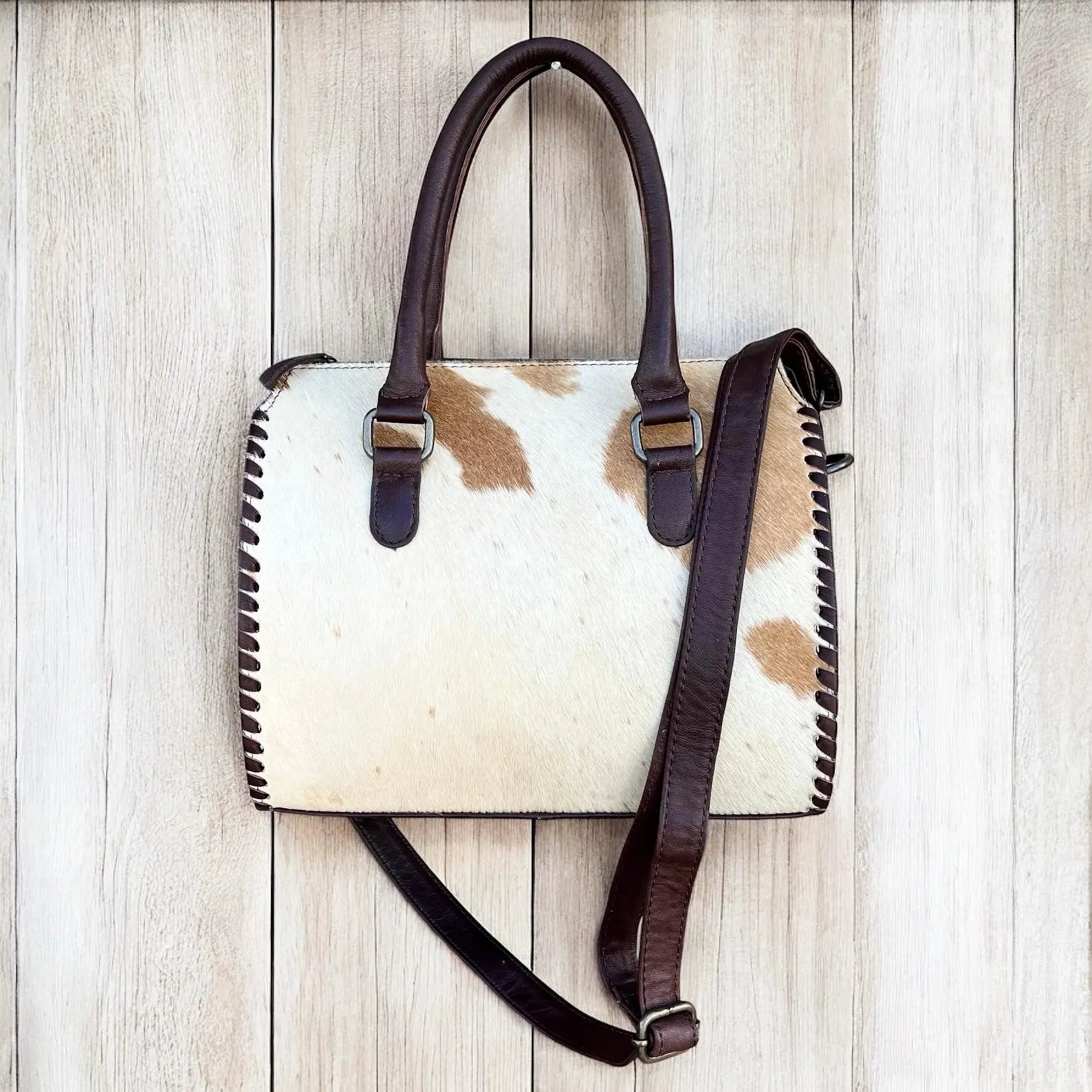 Cowhide Leather Crossbody Handbag with Leather Accents