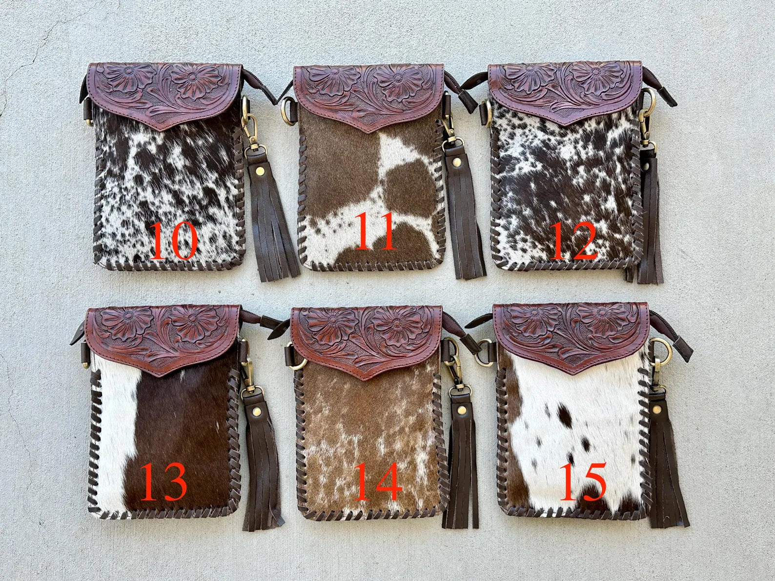 Cowhide Phone Crossbody Bag: Tooled Leather Flap, Western Rodeo Clutch purse