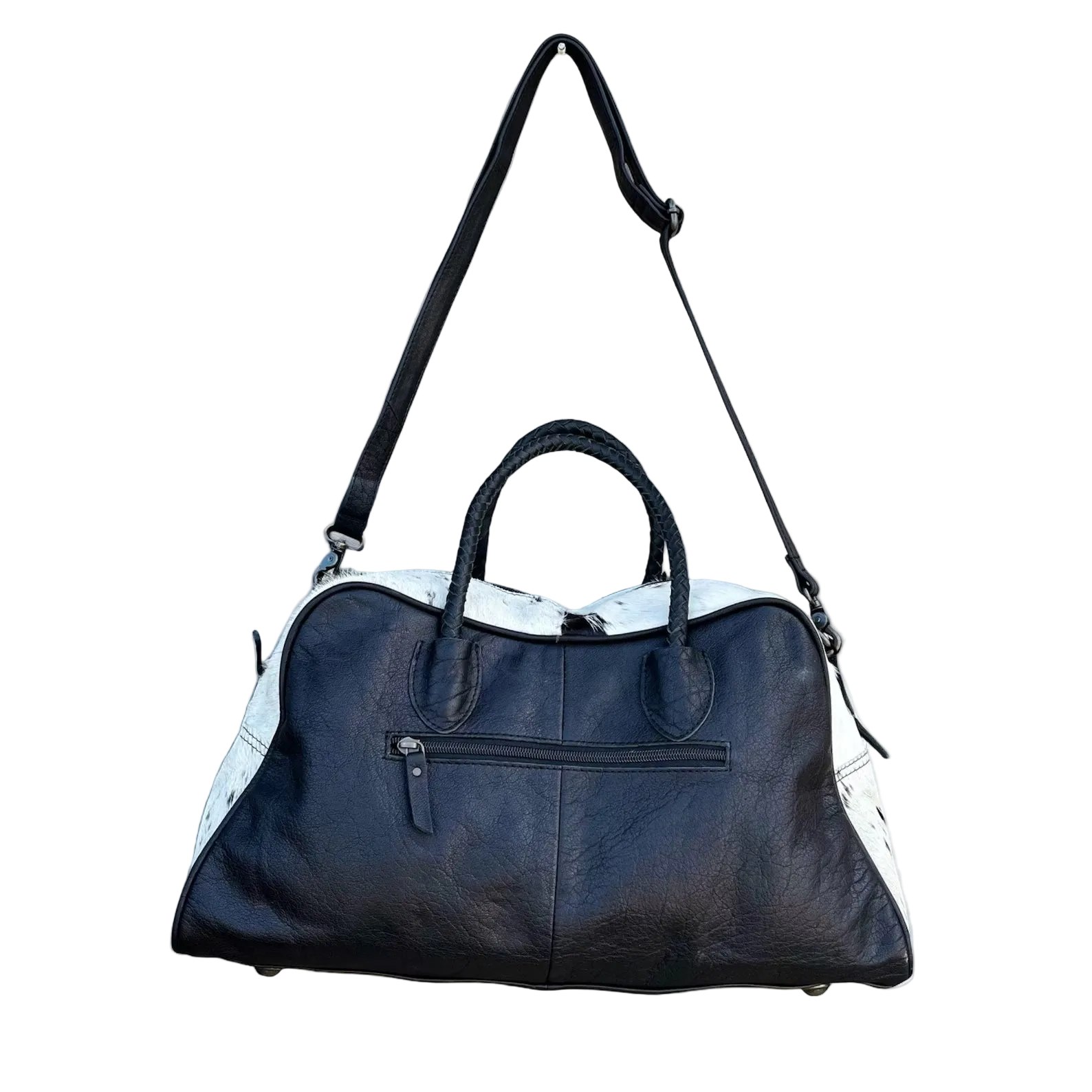 Western Cowhide Duffle Bag – Hand-Tooled Leather, Braided Handles & Rustic Elegance