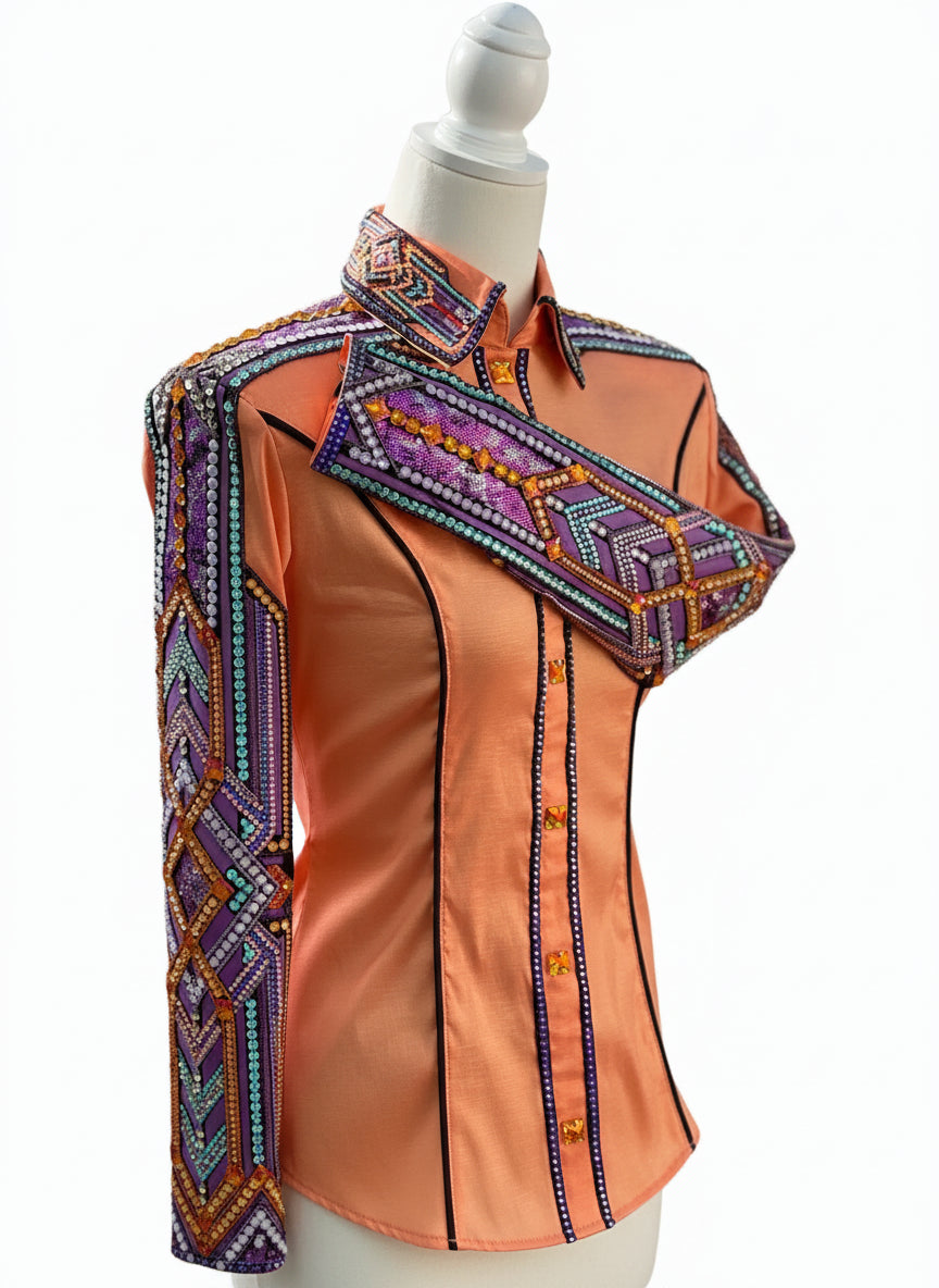 Elegant Pink Equestrian Performance Shirt – Long Sleeve Western Showmanship Style