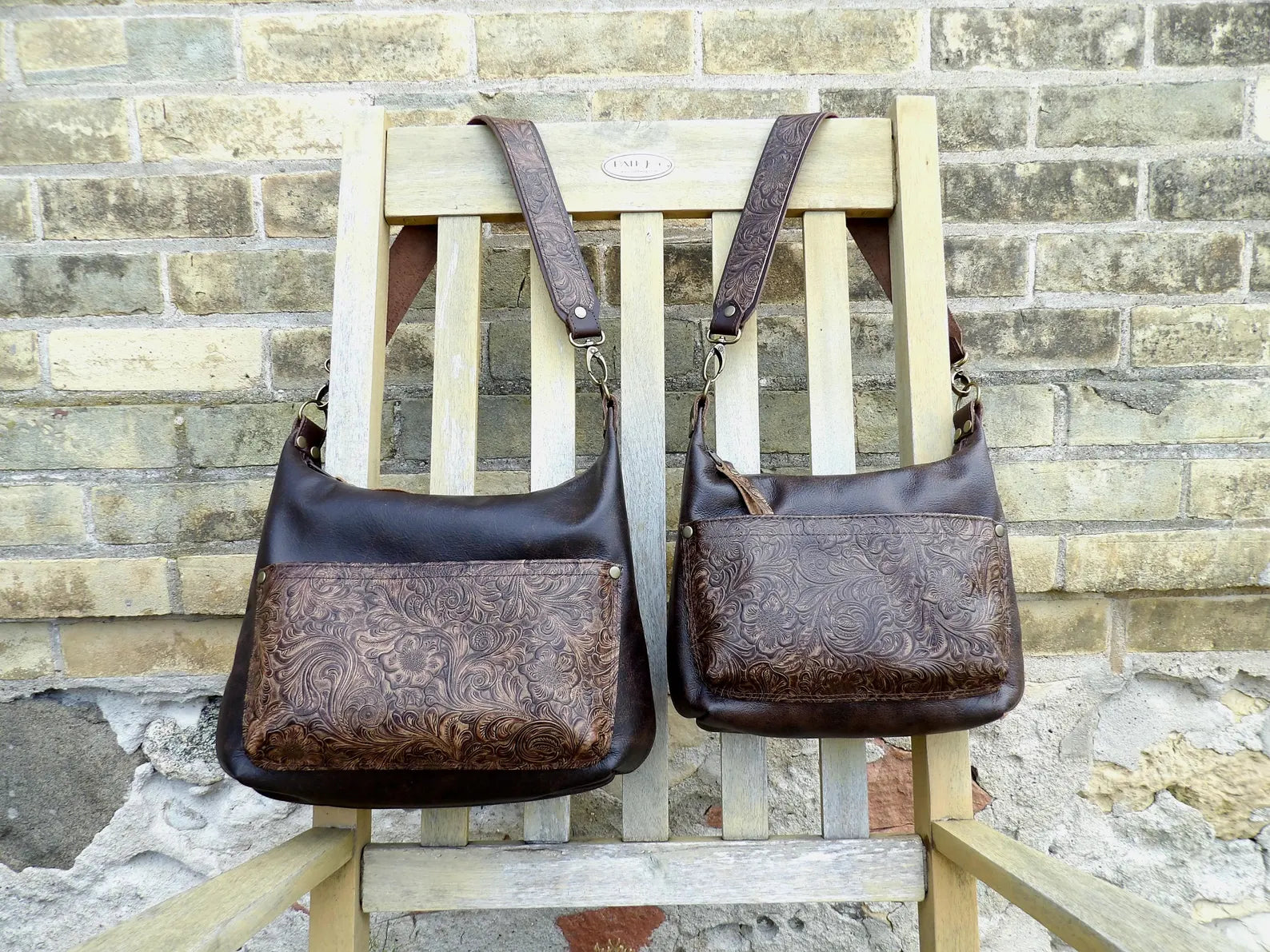 Womens Brown Leather Purse, Cowgirl Shoulder Bag With Embossed Tooled Floral Leather,Vintage Western Hobo Crossbody Handbag.