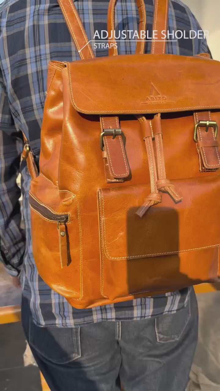 Genuine Top-Grain Leather Rucksack Backpack | Vintage Style Backpack