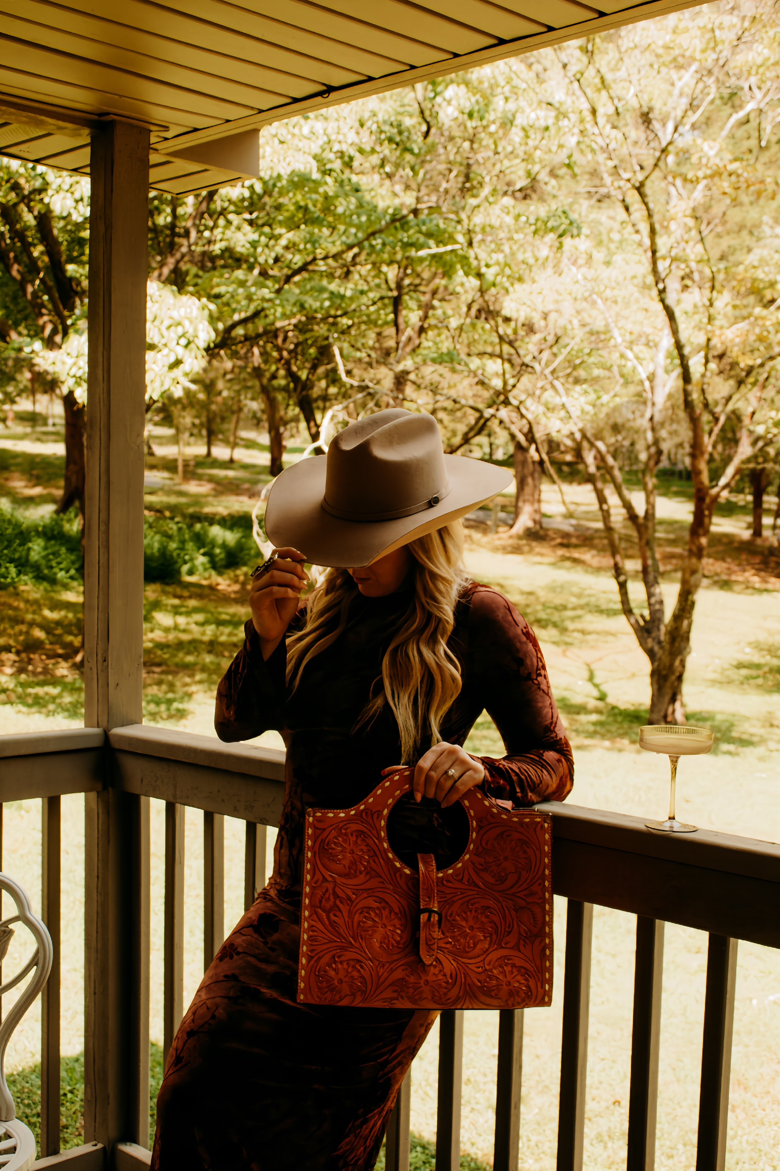 Natural Hand Tooled Handbag