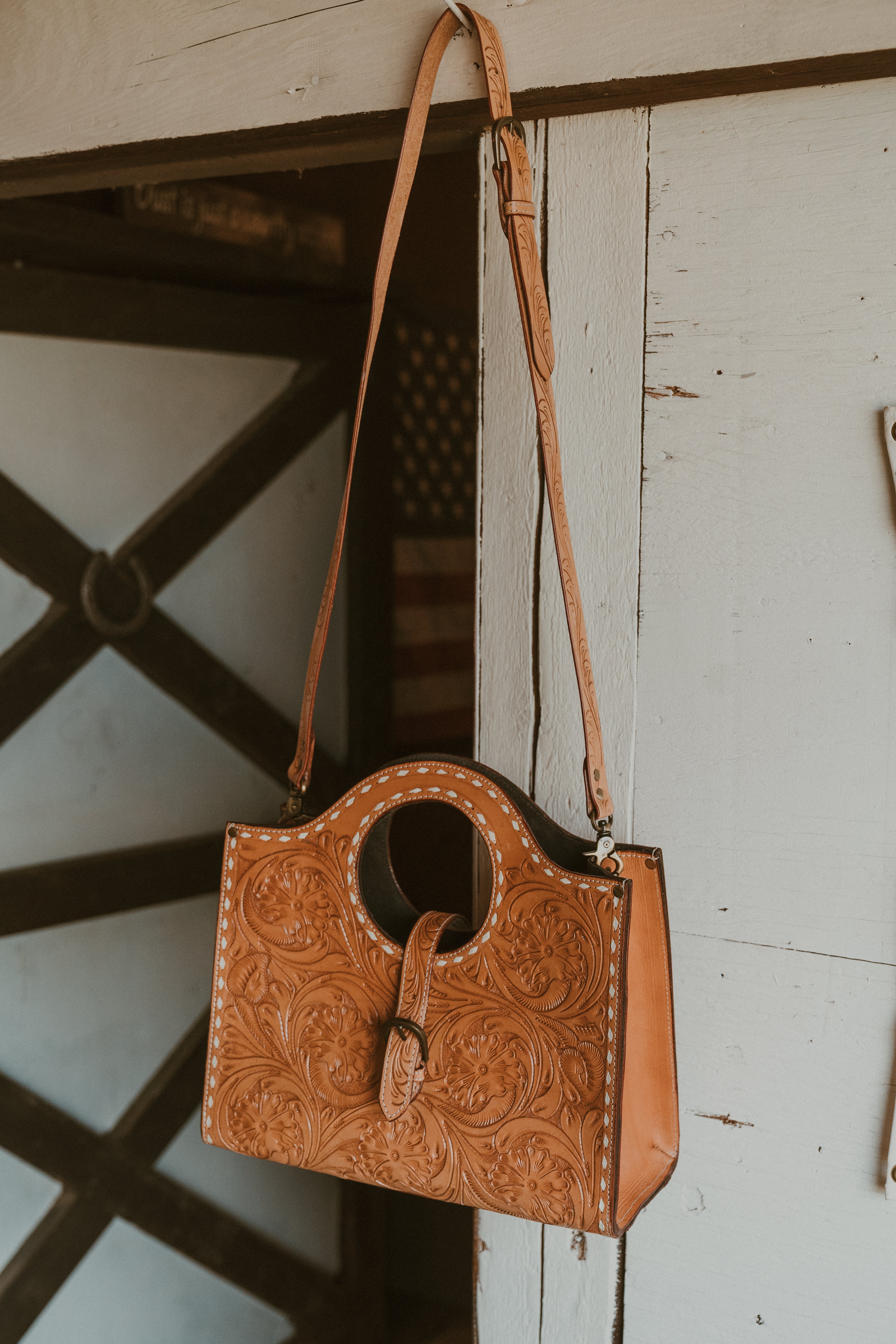 Natural Hand Tooled Handbag