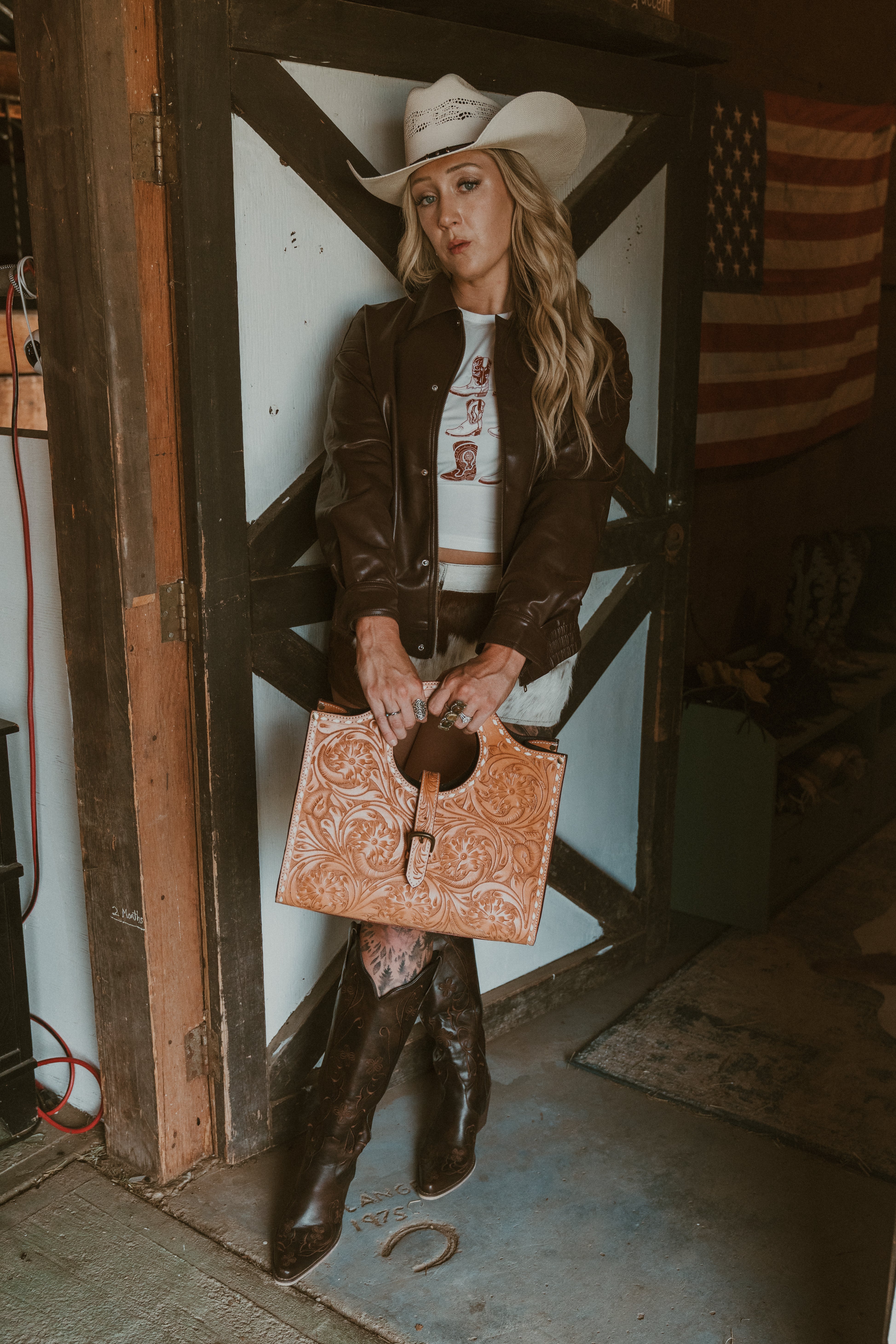 Natural Hand Tooled Handbag