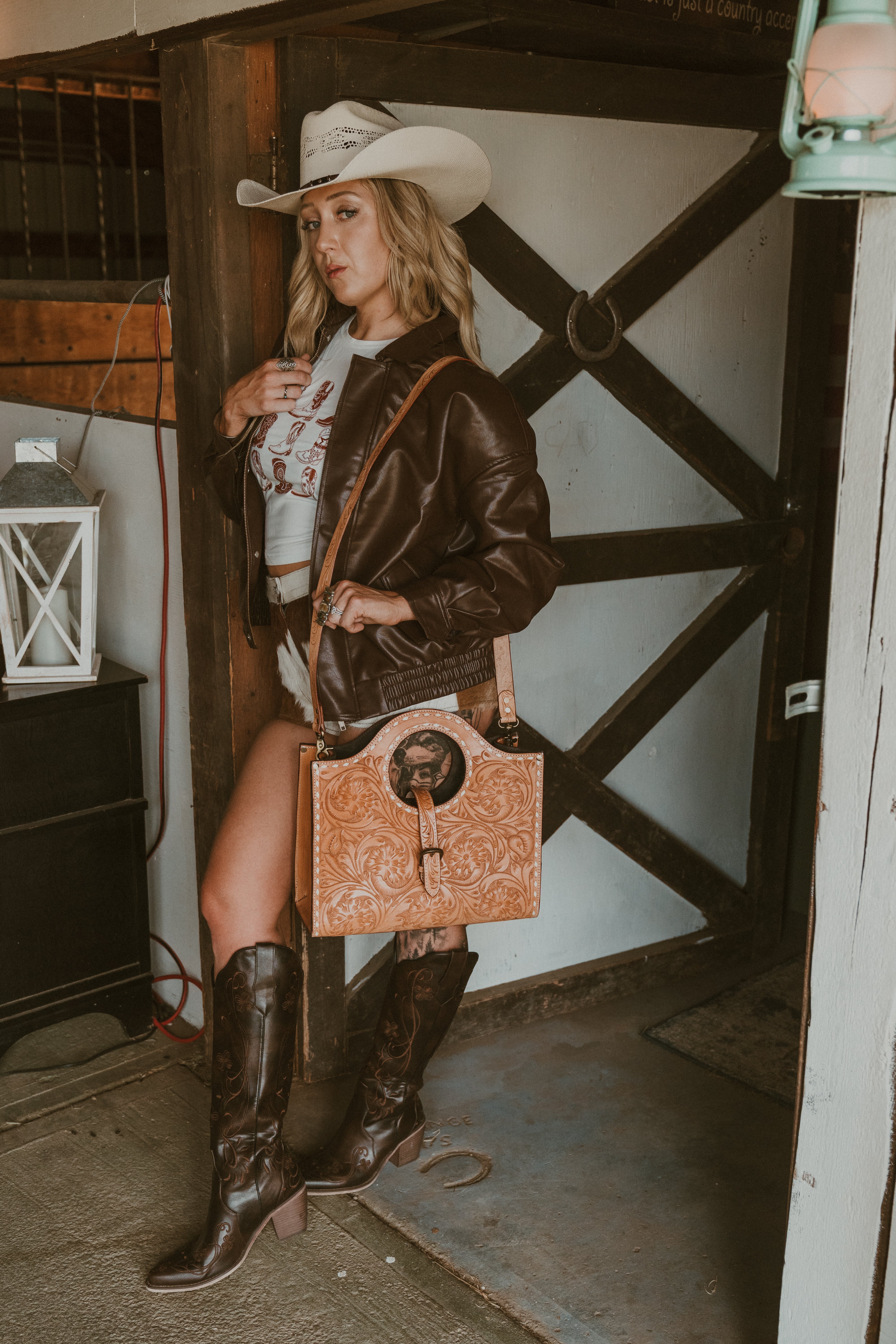 Natural Hand Tooled Handbag