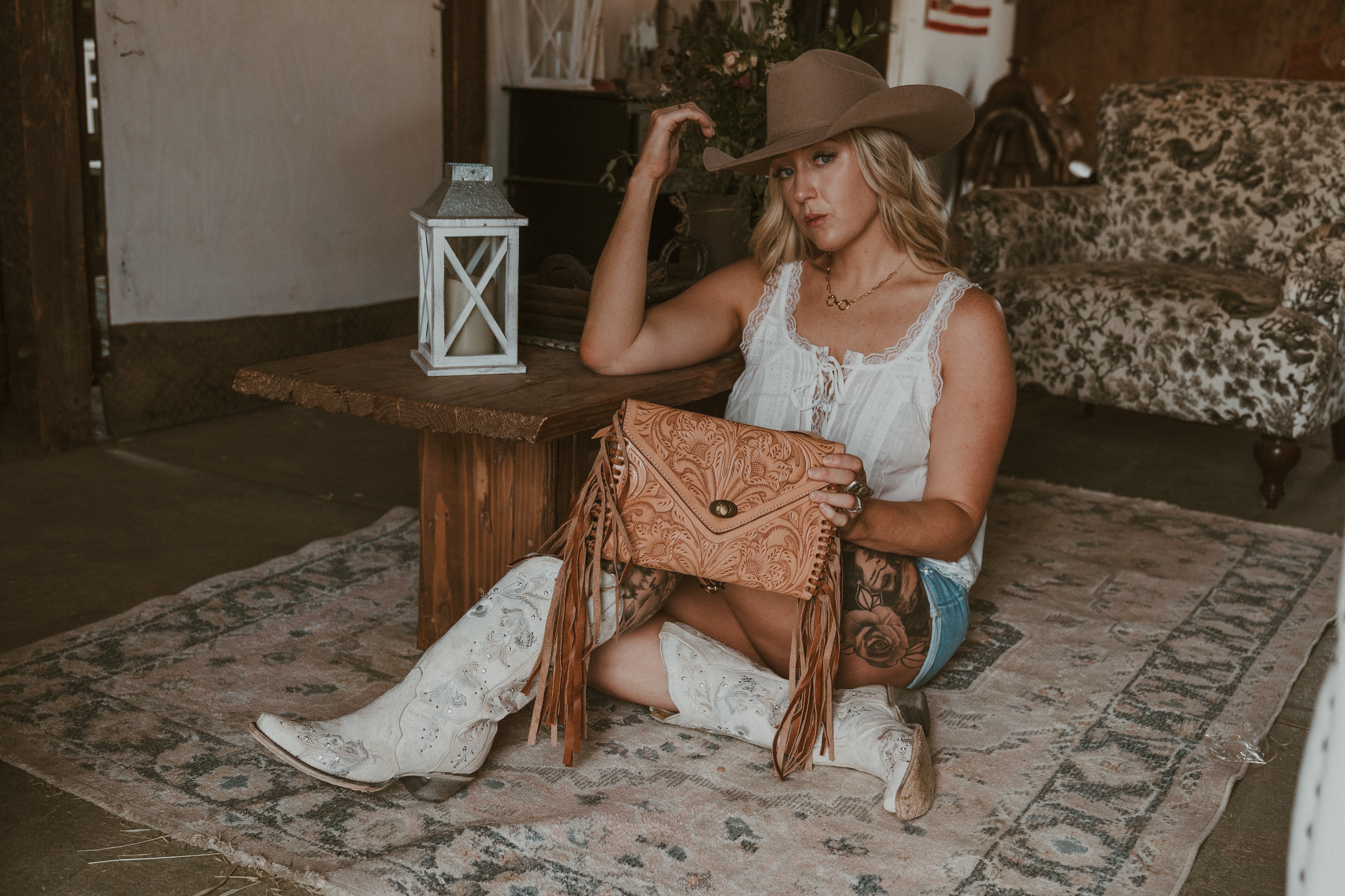 Western leather clutch Tooled Genuine Leather Crossbody Clutch Bag