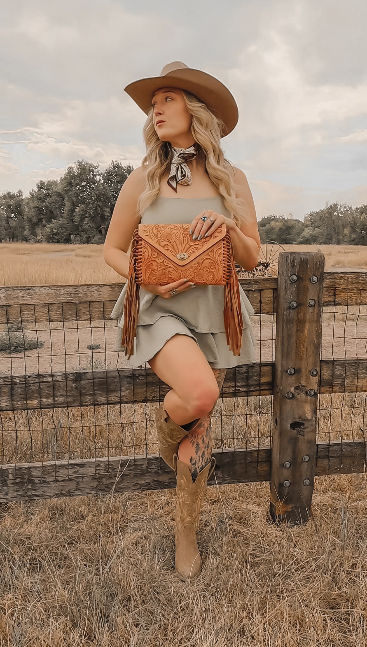 Western leather clutch Tooled Genuine Leather Crossbody Clutch Bag