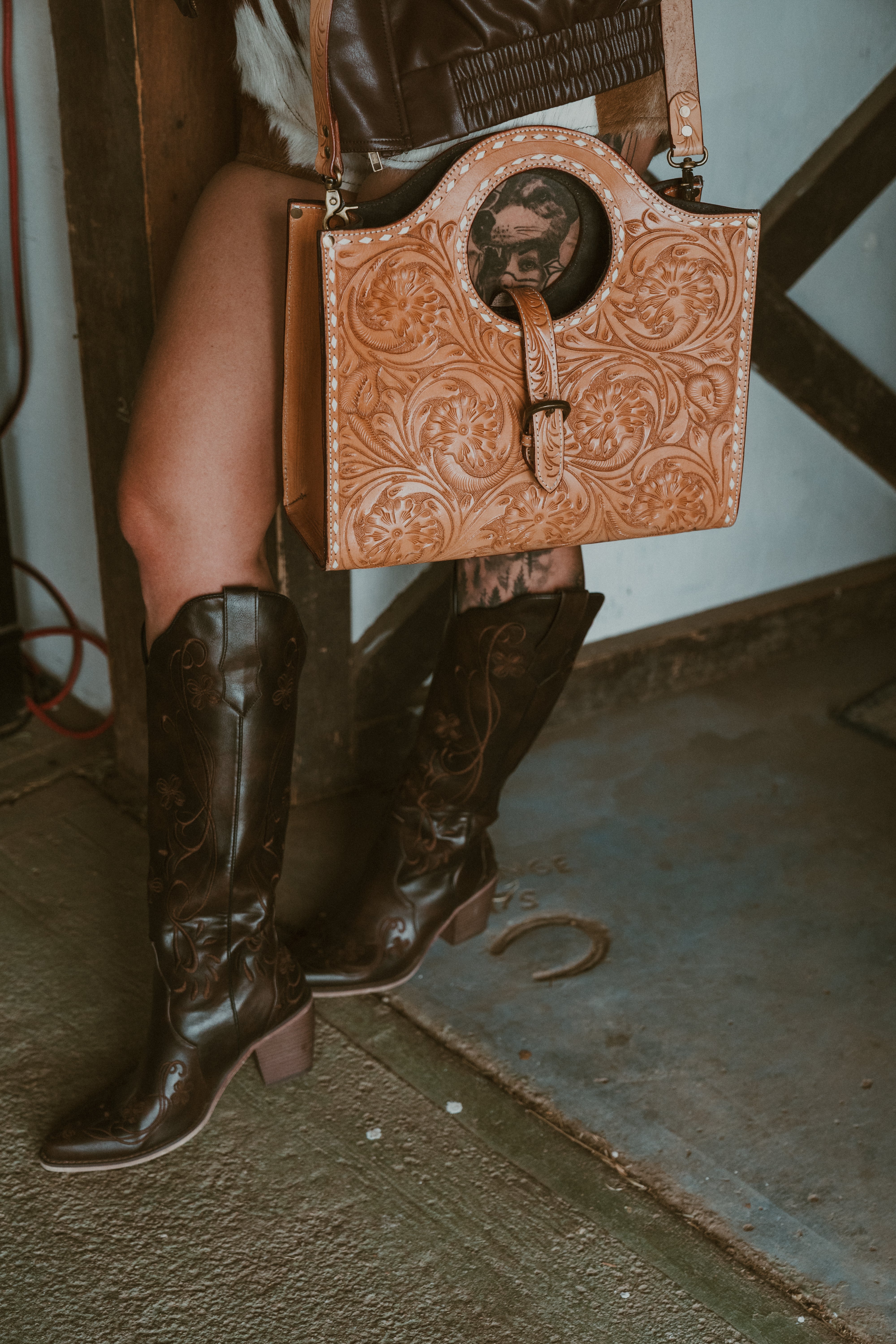 Natural Hand Tooled Handbag